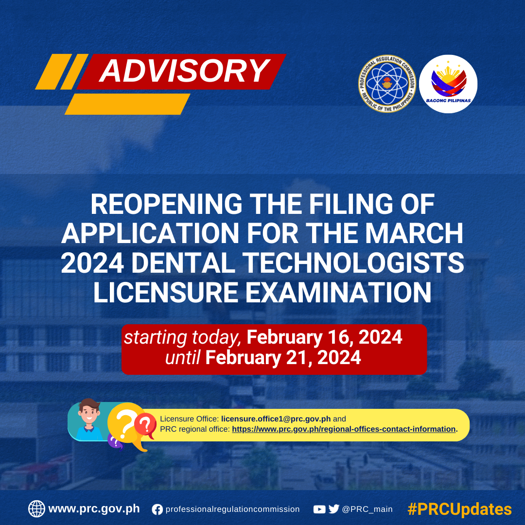 Reopening the Filing of Application for the March 2024 Dental